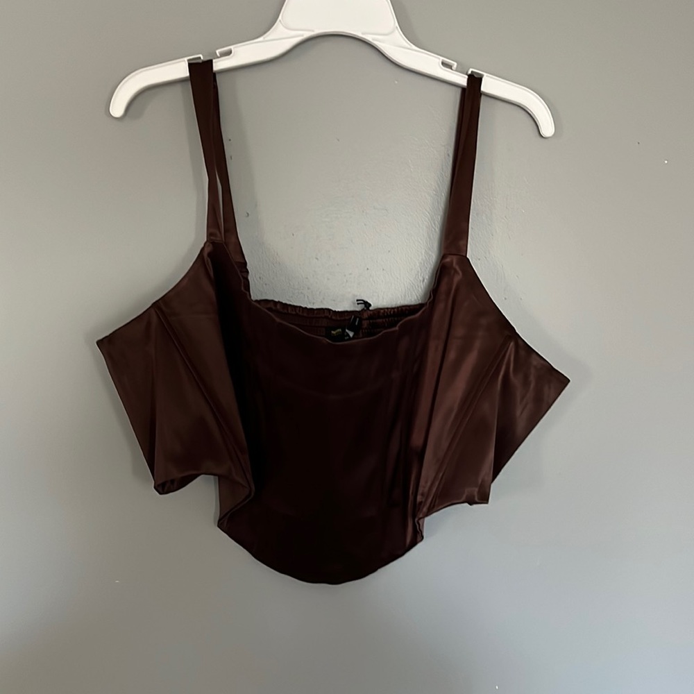 Corset crop top, Size 3X , brown, satin material